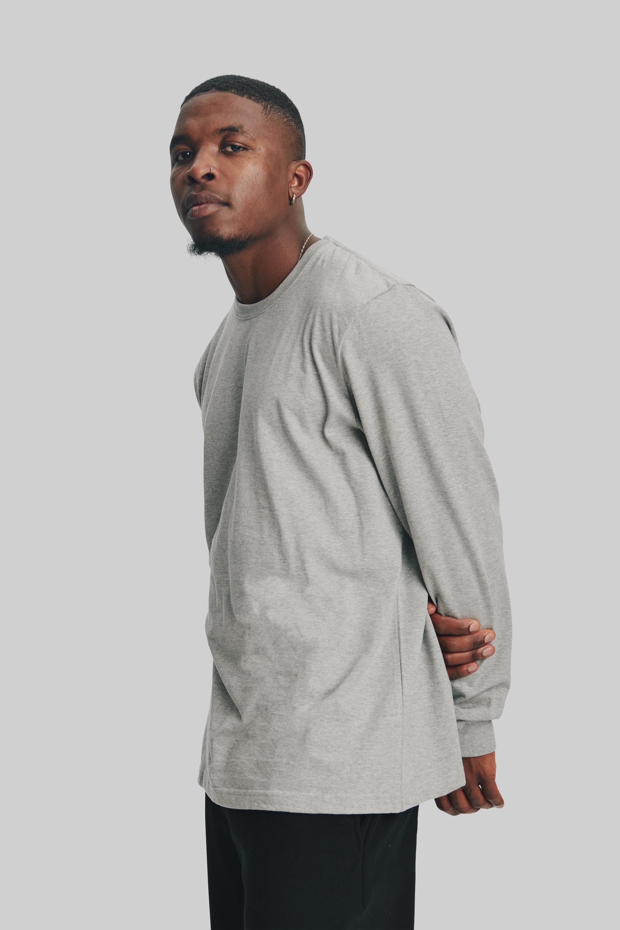 Heavyweight Long Sleeve T-shirt Heather Grey 275 GSM – House Of Blanks